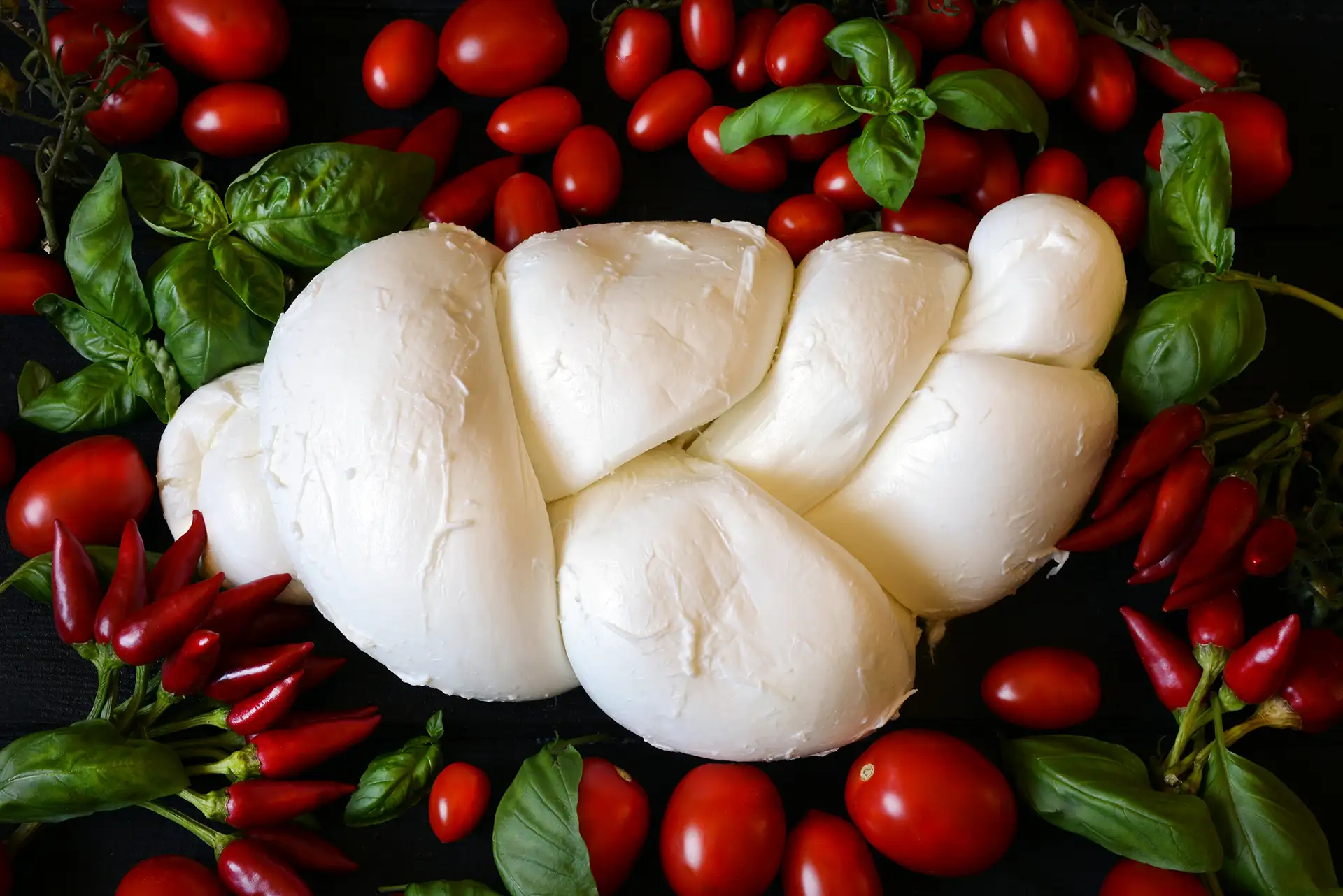 mozzarella circondata da pomodori